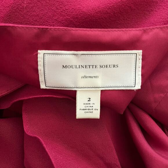 Moulinette Soeurs Anthropologie Pink Ruffle Silk Feminine Flirty Dress Sz 2 - Picture 5 of 7